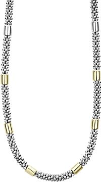 18K Yellow Gold & Sterling Silver High Bar Station Necklace, 16