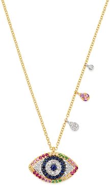 14K Yellow & White Gold Rainbow Evil Eye Pendant Necklace with Diamonds, 18