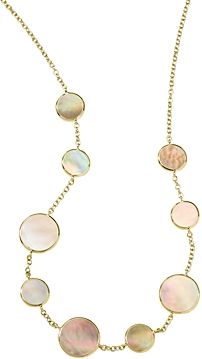 18K Yellow Gold Polished Rock Candy Brown Shell Station Necklace, 18