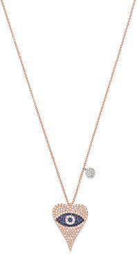 14K Rose Gold Diamond & Blue Sapphire Evil Eye Heart Necklace, 18