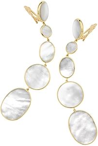 18K Yellow Gold Polished Rock Candy Mother-of-Pearl Clip-On Graduated Drop Earrings