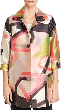 Printed Open-Front Long Jacket