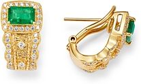 Emerald & Diamond Halo Earrings in 14K Yellow Gold - 100% Exclusive