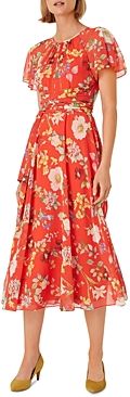 Sarah Floral Print Sash-Waist Midi Dress