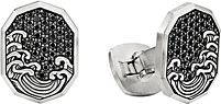 Waves Shield Cufflinks with Pave Black Diamonds