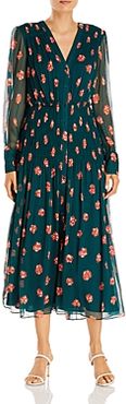 Floral Print Silk Midi Dress
