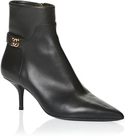 Pointed Toe Mid Heel Leather Booties