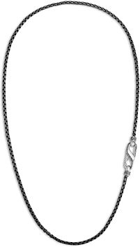 Silver & Black Rhodium Classic Box Link Chain Necklace, 24