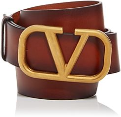 Valentino Men's Logo Buckle Leather Belt