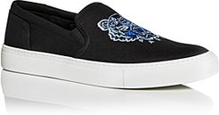 Tiger Embroidered Slip On Sneakers