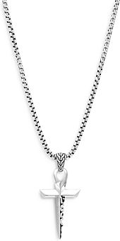 Sterling Silver Classic Chain Men's Keris Dagger Cross Pendant Necklace, 26