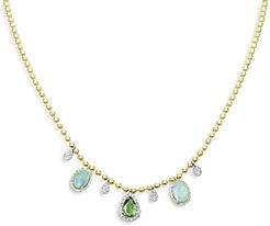 Diamond & Opal Drop Spot Chain Necklace in 14K Yellow Gold, 0.28 ct. t.w.