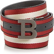 Logo Buckle Webbing Stripe Belt