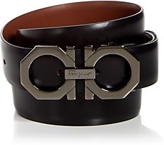Double Gancini Buckle Leather Belt