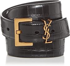 Ysl Croc Embossed Leather Belt