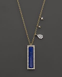 14K Yellow Gold Lapis Pendant Necklace with Diamonds, 16