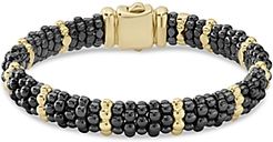 18K Yellow Gold & Black Ceramic Beaded Station Bracelet