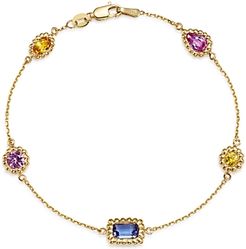 Multicolor Sapphire Beaded Station Bracelet in 14K Yellow Gold - 100% Exclusive