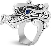 Sterling Silver Legends Naga Black Spinel & Blue Sapphire Eyes Ring
