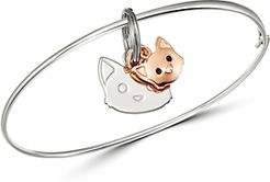 Sterling Silver Cat Charm Bangle Bracelet