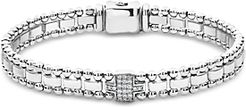 Sterling Silver Caviar Spark Pave Diamond Link Bracelet