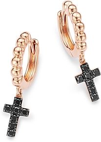 Black Diamond Cross Huggie Hoop Earrings in 14K Rose Gold, 0.17 ct. t.w. - 100% Exclusive