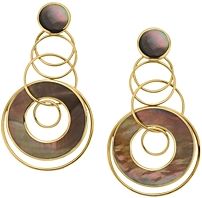 18K Yellow Gold Polished Rock Candy Brown Shell Circle Drop Earrings