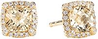 Petite Chatelaine Pave Bezel Stud Earrings in 18K Yellow Gold with Champagne Citrine