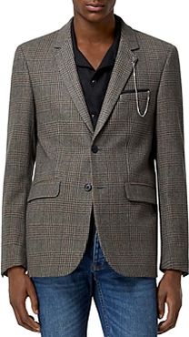 Brown Checked Wool Blend Formal Jacket
