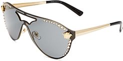 Rimless Brow Bar Round Sunglasses, 42mm