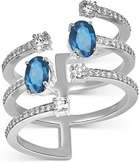 18K White Gold Spectrum Blue Topaz & Diamond Multi-Row Statement Ring