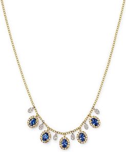 Diamond & Sapphire Drop Necklace in 14K Yellow & White Gold