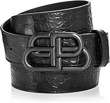Logo Buckle Croc Embossed Leather Belt