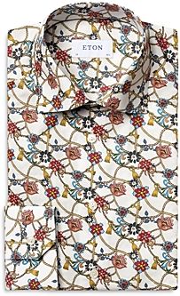 Cotton Floral Chandelier Print Convertible Cuff Slim Fit Dress Shirt