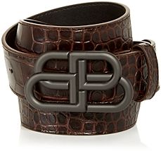 Logo Buckle Croc Embossed Leather Belt