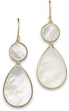 18K Gold Polished Rock Candy 2 Drop Earrings in Mother-of-Pearl