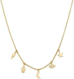 14K Yellow Gold Itty Bitty Celestial Charms Necklace with Diamonds, 16