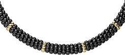Gold & Black Caviar Collection 18K Gold & Ceramic Twelve Station Collar Necklace, 16