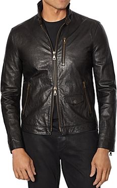Garment-Wash Slim Fit Leather Jacket