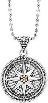 18K Gold and Sterling Silver Signature Caviar Compass Pendant Ball Chain Necklace, 34
