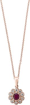 Certified Ruby & Diamond Milgrain Pendant Necklace in 14K Rose Gold - 100% Exclusive