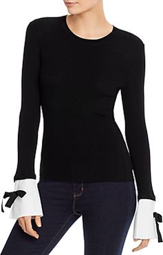 Ribbed Detachable-Cuff Wool Sweater