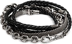 Silver-Plated Brass Riley Braided Leather Wrap Bracelet