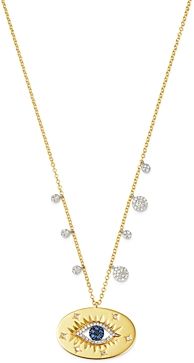 Meria T 14K White & Yellow Gold Black & White Diamond & Sapphire Evil Eye Charm Necklace, 16-18