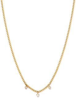 14K Yellow Gold Prong Diamonds Diamond Dangle Chain Necklace, 14-16
