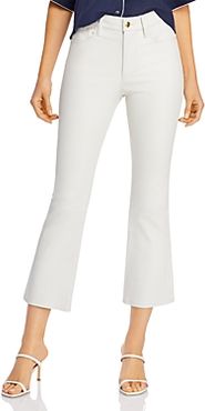 Le Crop Leather Mini Bootcut Jeans in Blanc