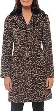 Leopard Print Faux Fur Collar Coat