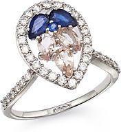 18K White Gold Spectrum Blue Sapphire, Morganite & Diamond Ring