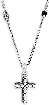 Sterling Silver Classic Chain Onyx Cross Pendant Necklace, 22