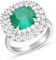 Emerald & Diamond Ring in 18K White Gold - 100% Exclusive